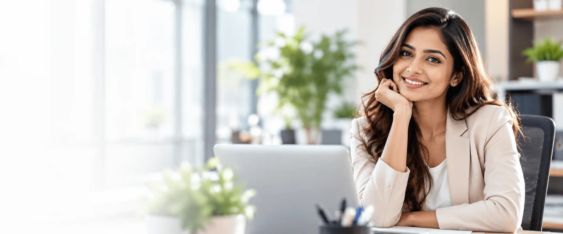Smiling Indian businesswoman in office